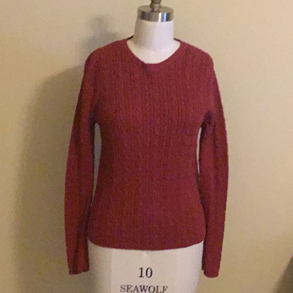 Talbots Red Crew Neck Cable Knit Sweater Size M